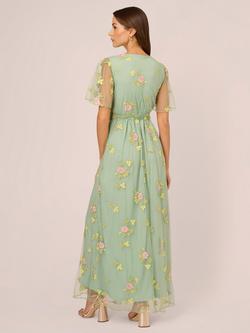 Adrianna Papell Embroidered Flutter Sleeve Maxi Dress - view 2, Sage/Multi