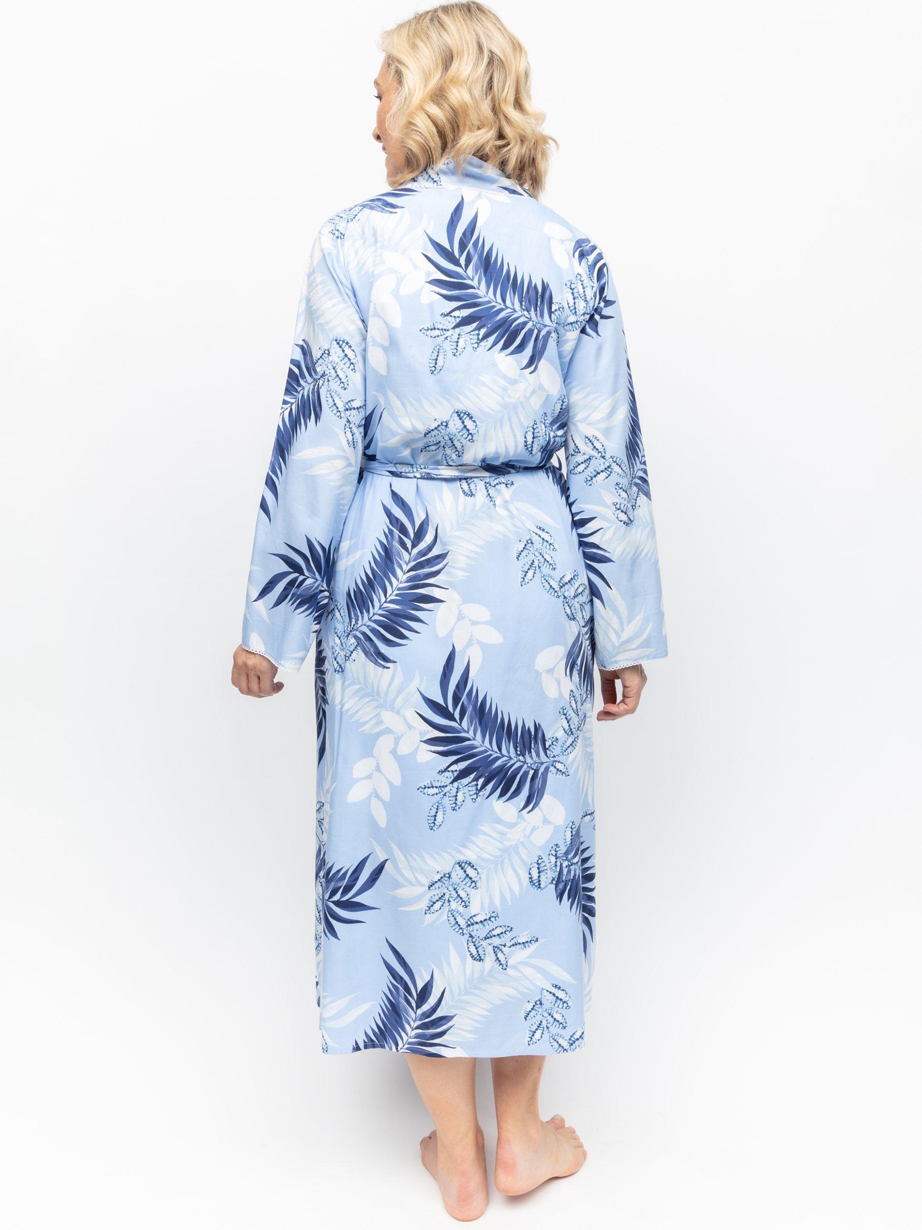 Product image 3 of 4, which shows Cyberjammies Selena Leaf Print Long Dressing Gown, Blue/Multi, 28