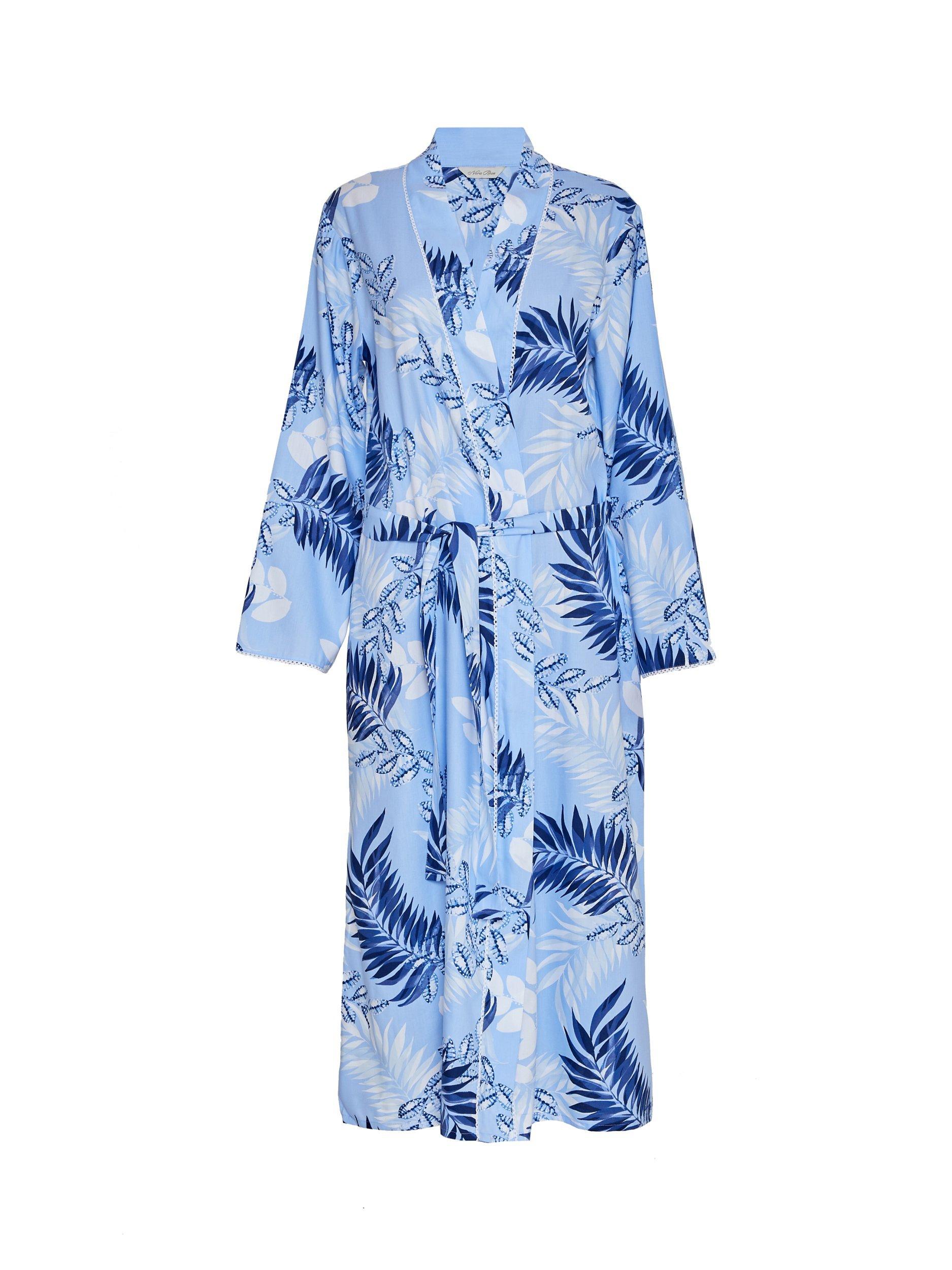 Product image 4 of 4, which shows Cyberjammies Selena Leaf Print Long Dressing Gown, Blue/Multi, 28