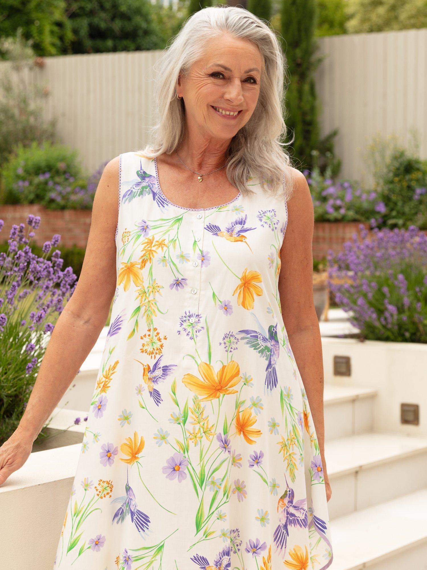 Product image 1 of 4, which shows Cyberjammies Lorelei Hummingbird Print Swing Nightdress, Cream/Multi, 28