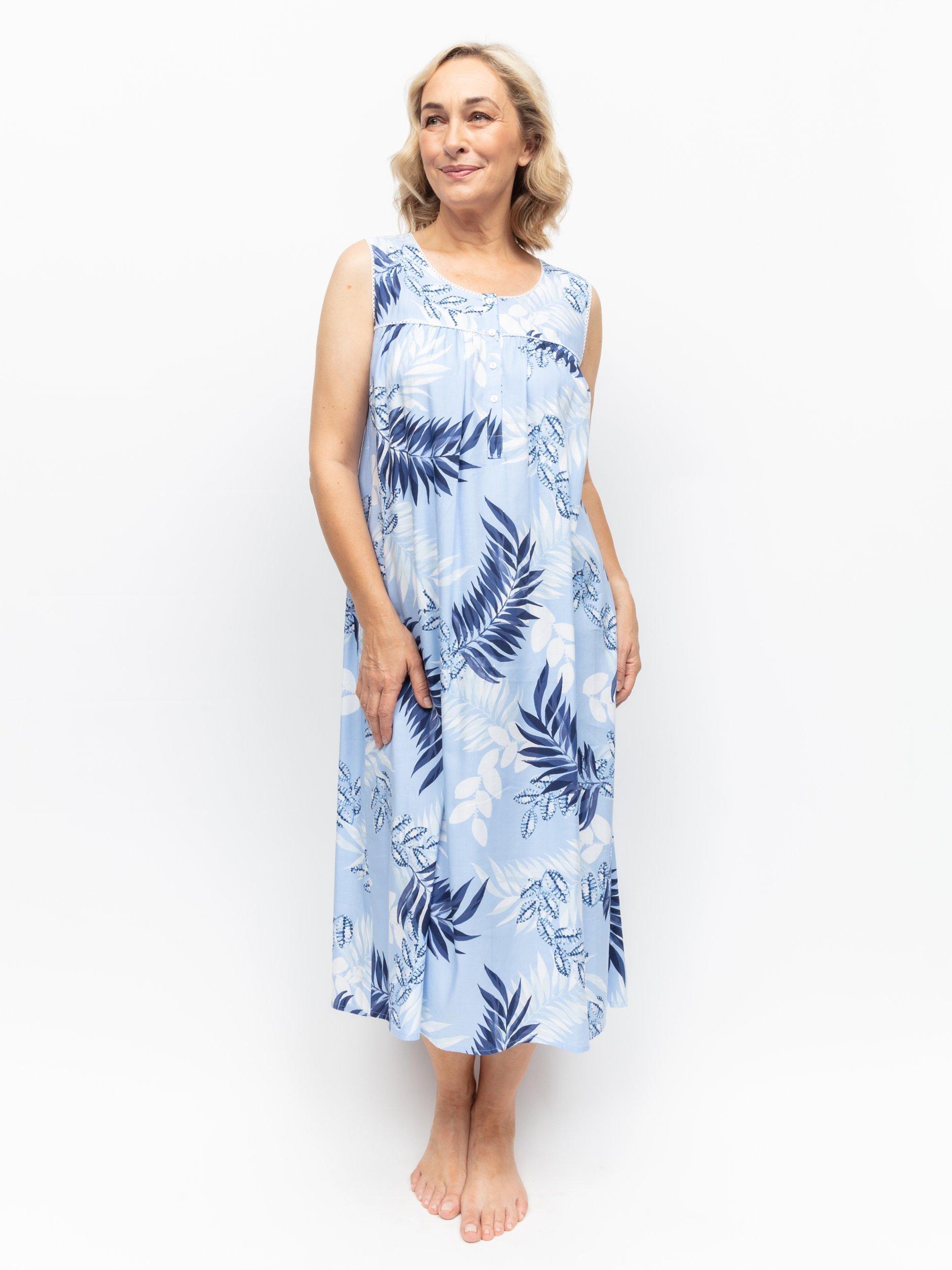 Product image 1 of 3, which shows Cyberjammies Selena Leaf Print Long Nightdress, Blue/Multi, 28