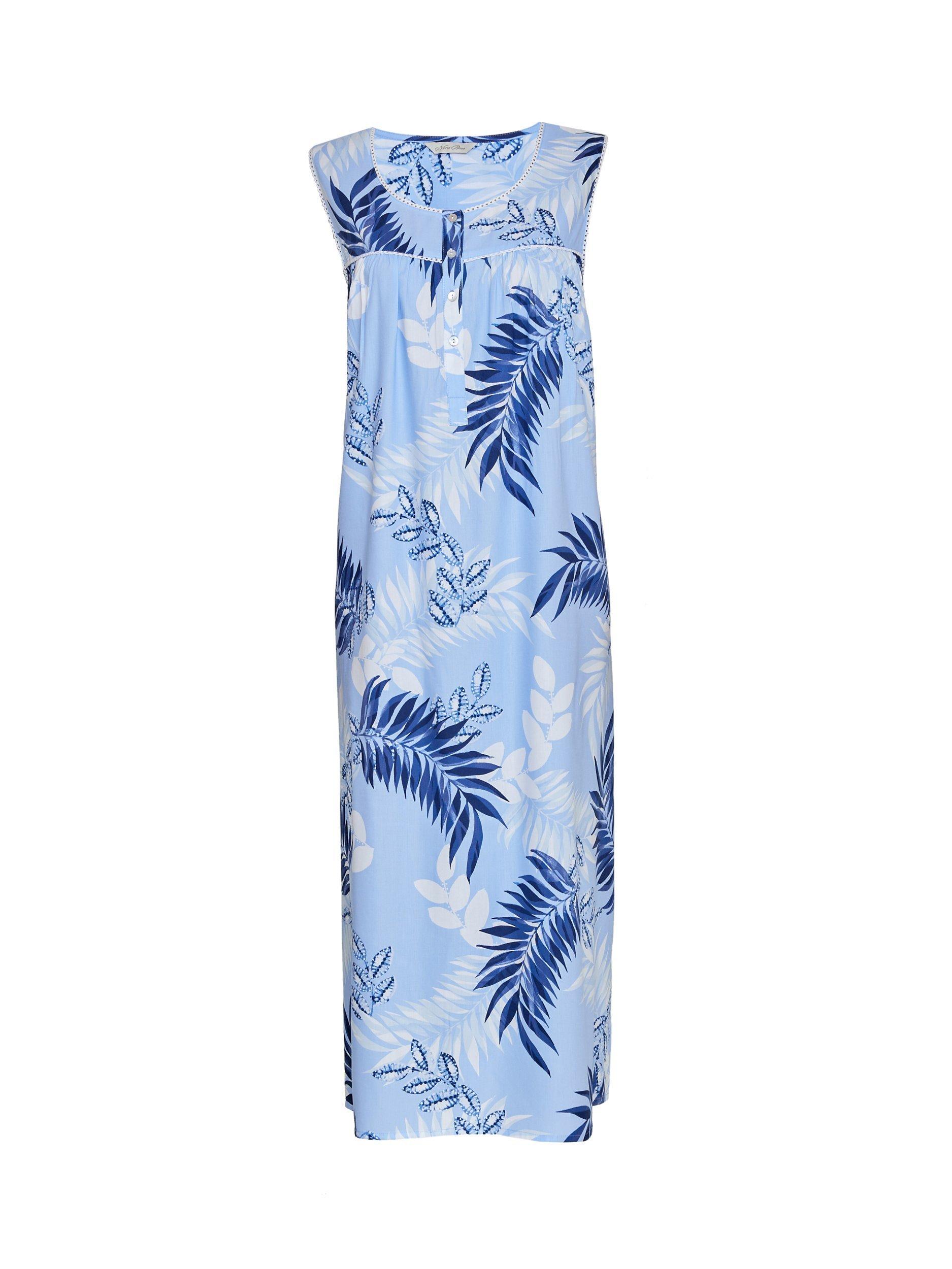Product image 3 of 3, which shows Cyberjammies Selena Leaf Print Long Nightdress, Blue/Multi, 28