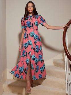 Ro&Zo Scarlett Floral Print Twist Neck Maxi Dress, Pink/Multi, Pink/Multi