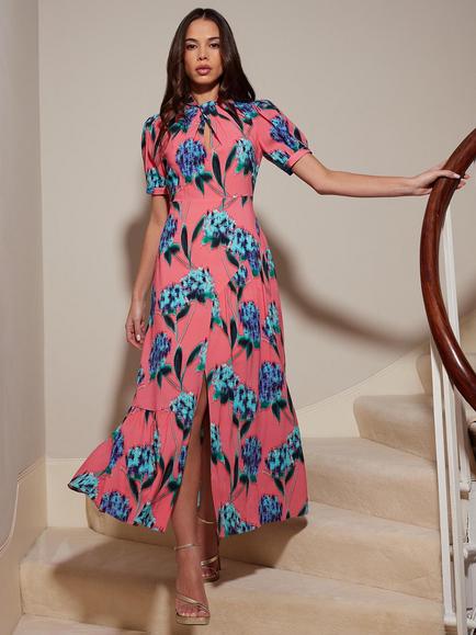 Ro&Zo Scarlett Floral Print Twist Neck Maxi Dress, Pink/Multi, Pink/Multi