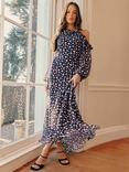 Ro&Zo Arianna Polka Dot Asymmetric Midaxi Dress, Black