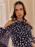 Ro&Zo Arianna Polka Dot Asymmetric Midaxi Dress, Black
