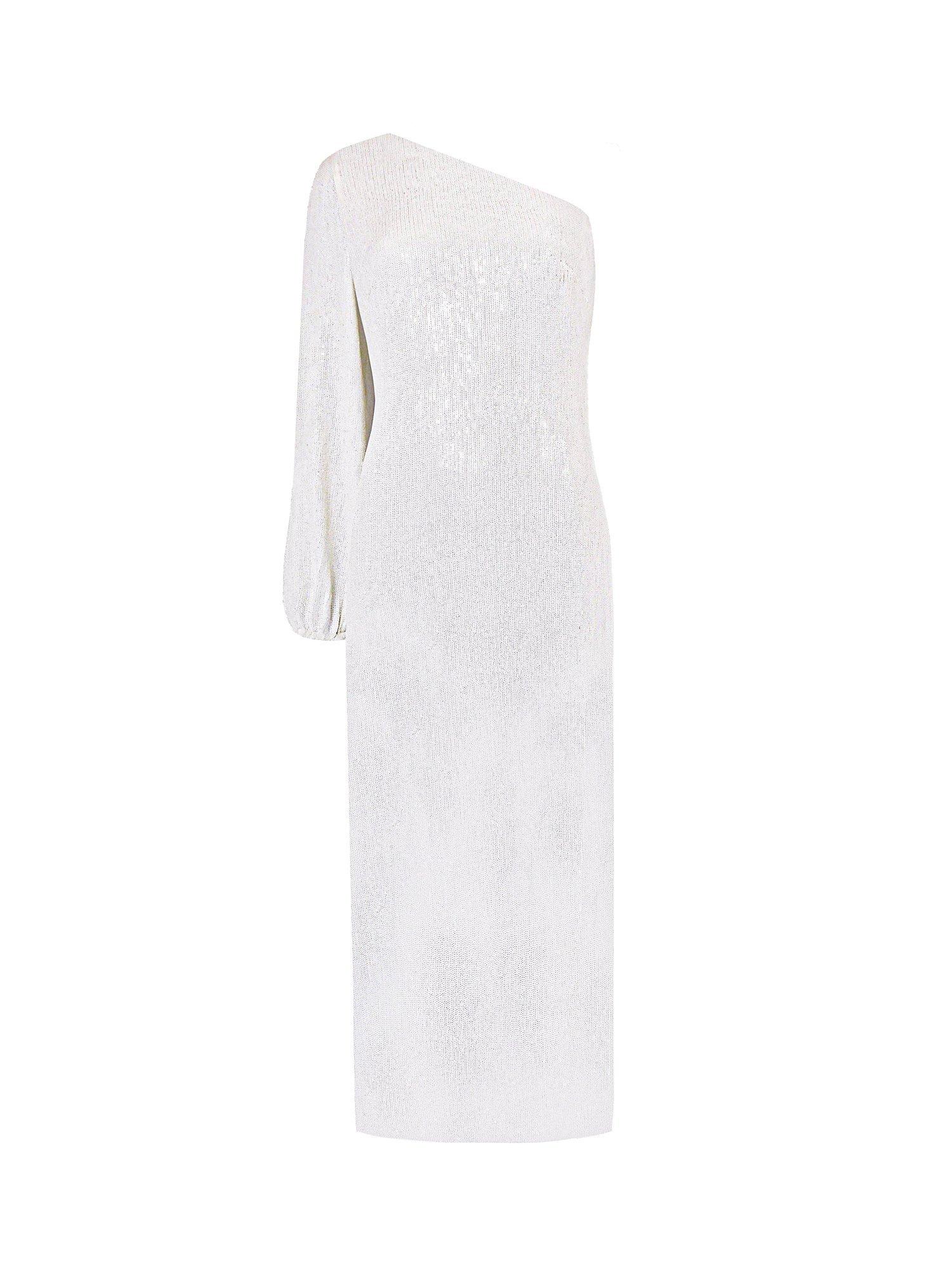 Ro&Zo Selena Sequin One Shoulder Midi Dress, White, 8