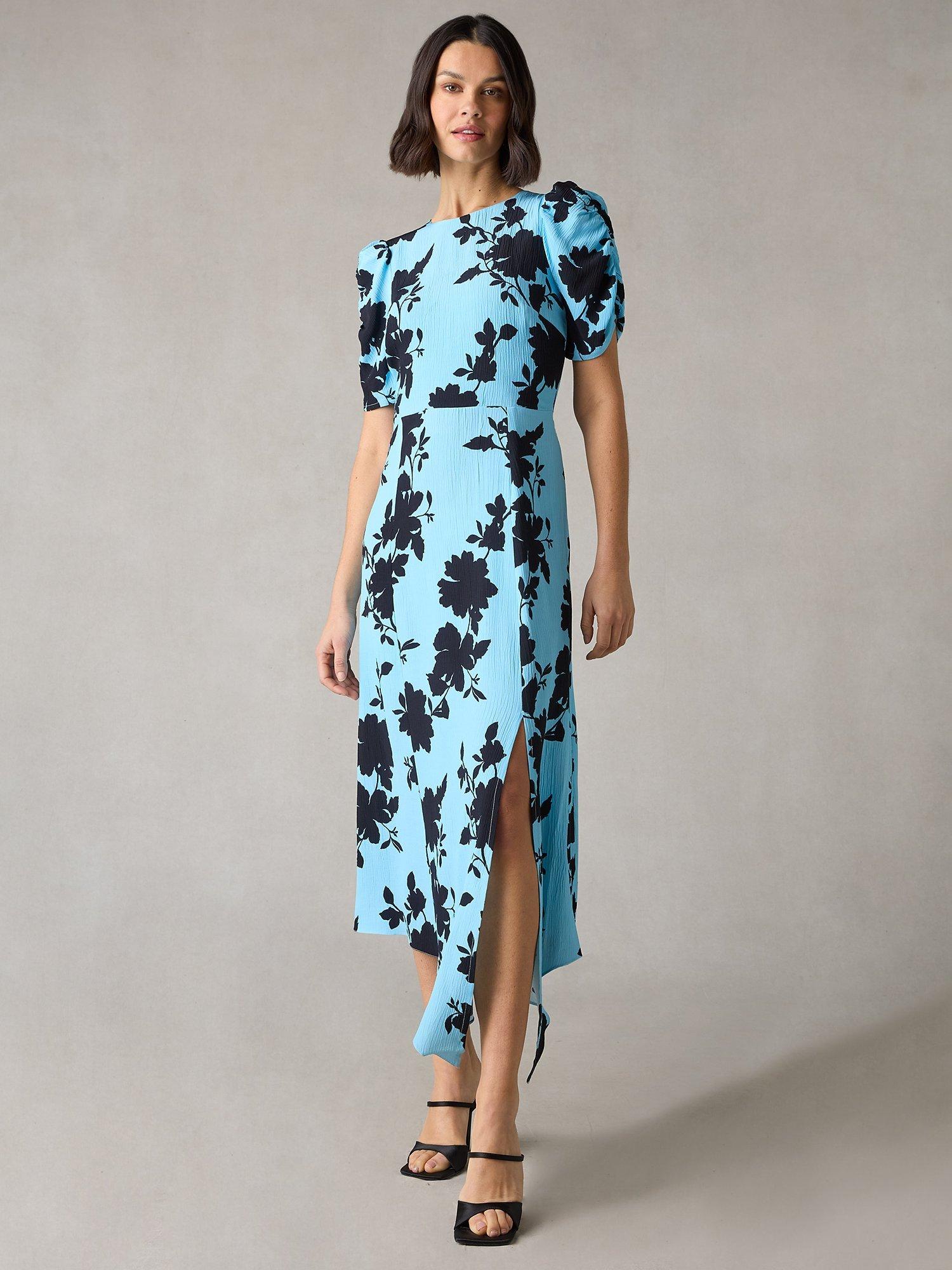 Ro&Zo Petite Luna Shadow Floral Print Midi Dress, Pale Blue