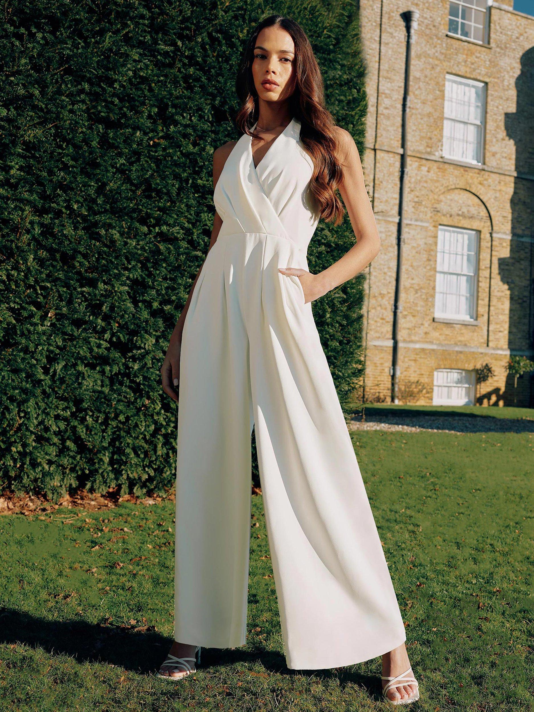 Ro Zo Crepe Halterneck Wide Leg Jumpsuit White