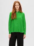 SELECTED FEMME Lena Long Sleeve Satin Shirt, Classic Green