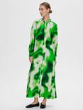 SELECTED FEMME Claudine Abstract Print Maxi Shirt Dress, Green/Multi