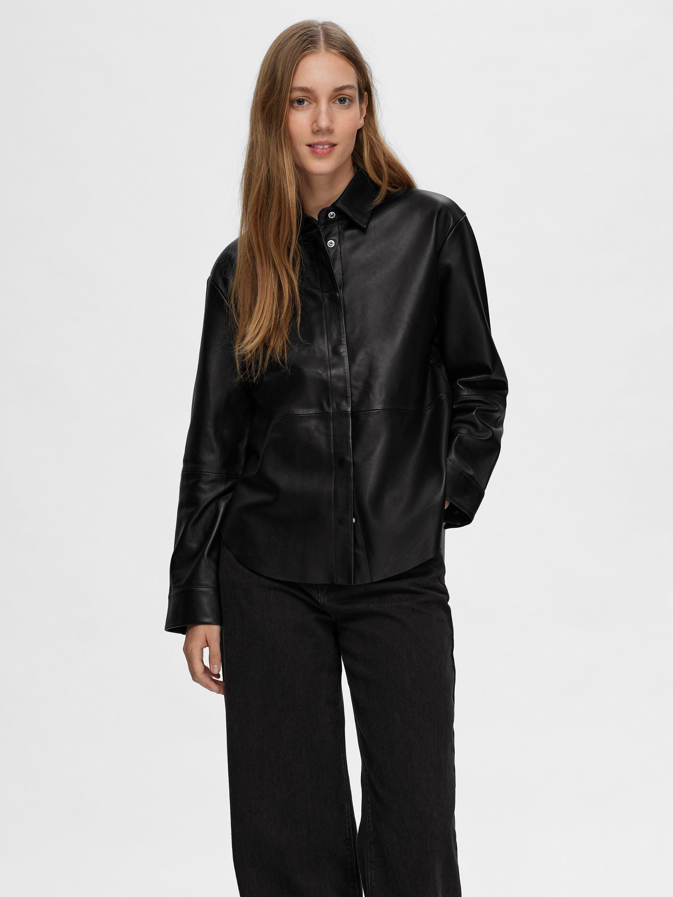 SELECTED FEMME Valli Leather Shirt, Black