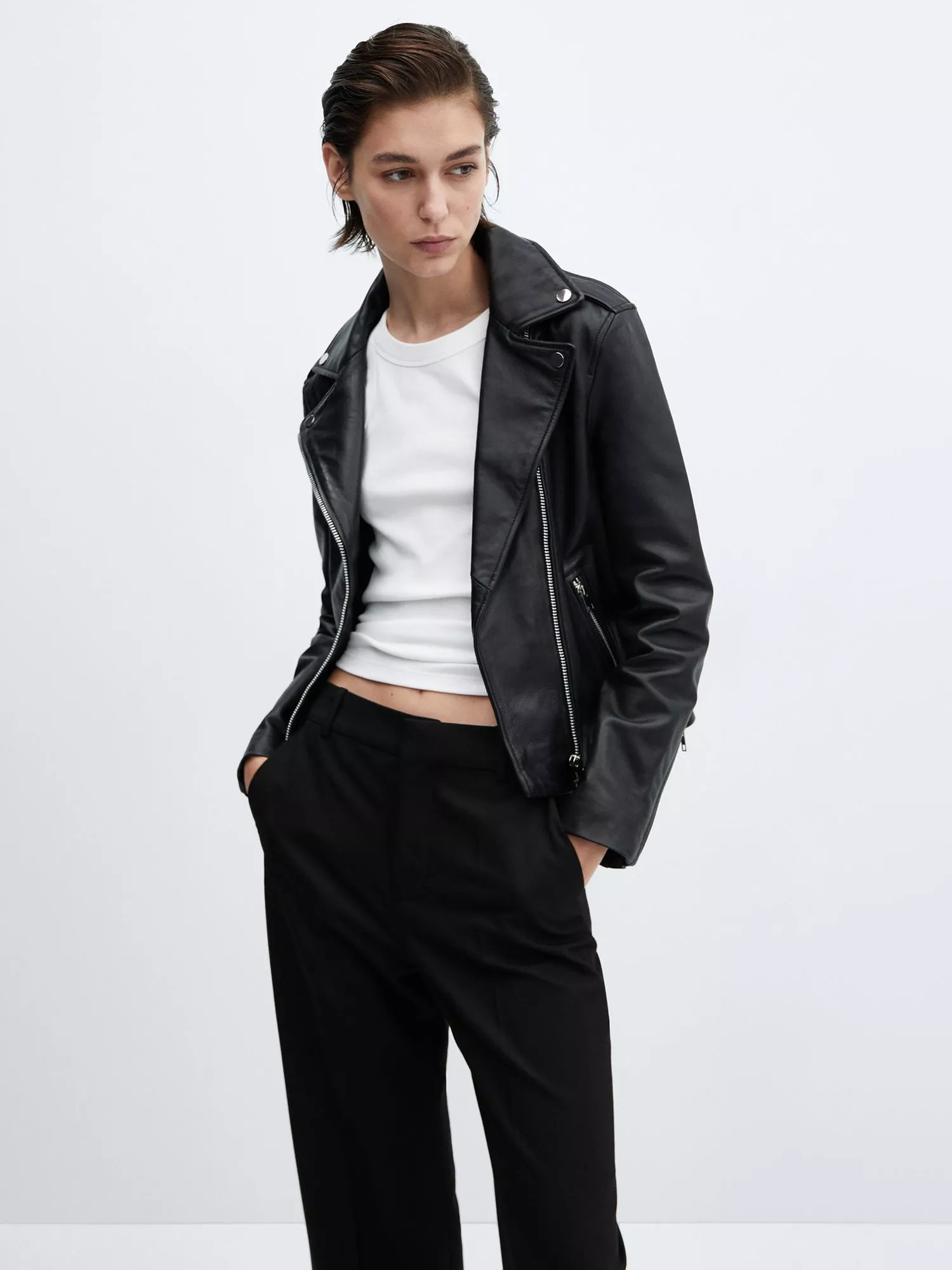 Factory Mango Leather Biker Jacket