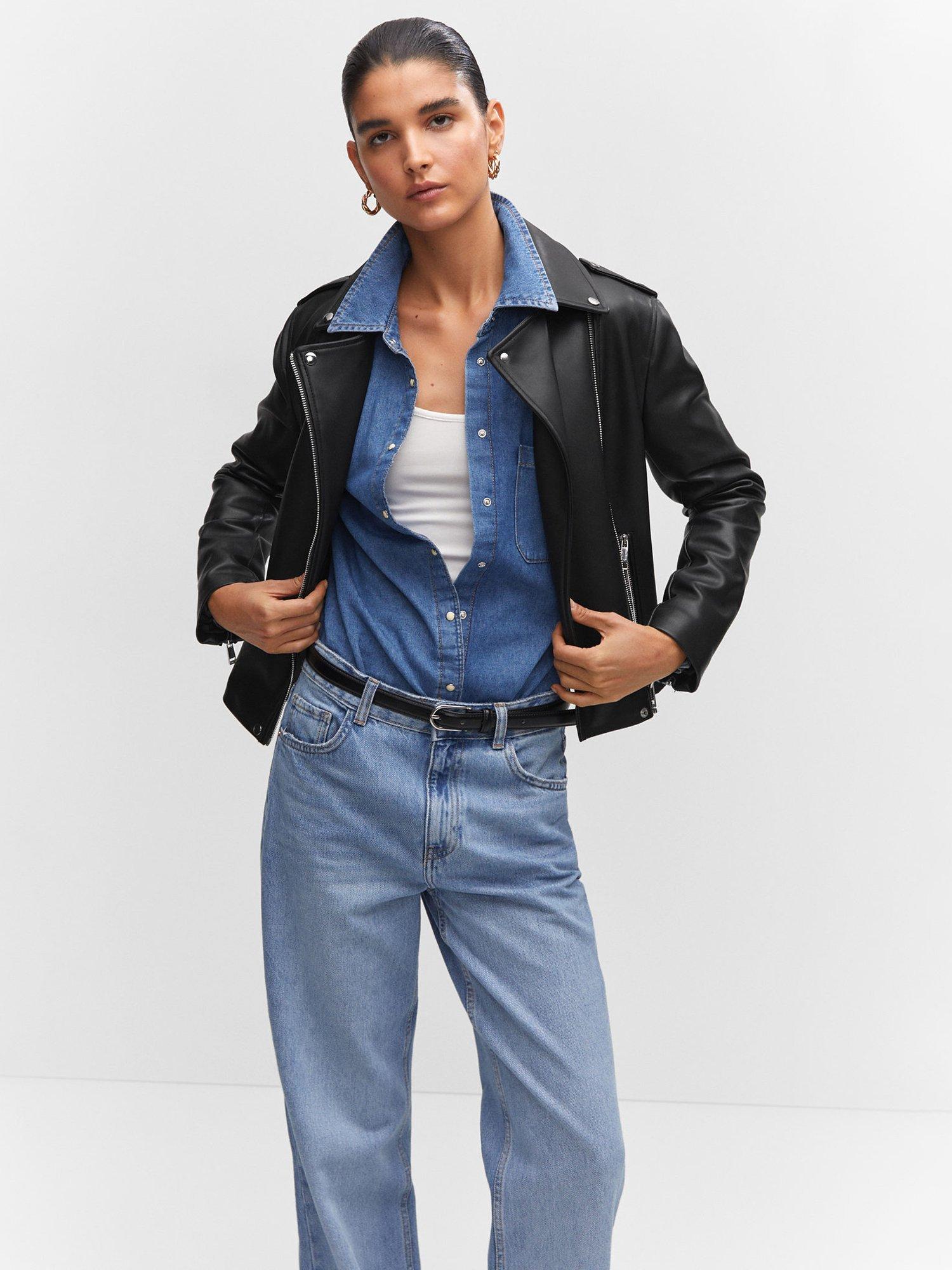 Product image 1 of 8, which shows Mango Liz Faux Leather Biker Jacket, Black, M