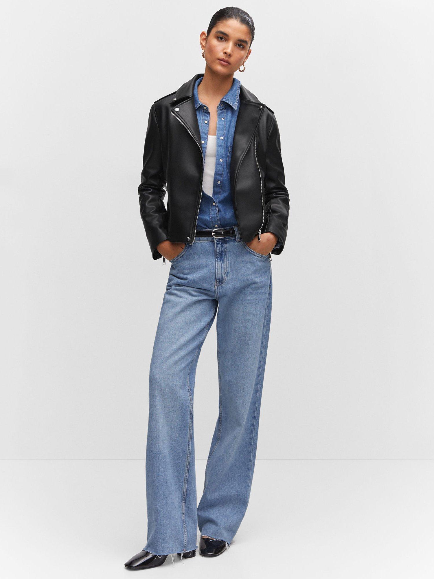 Product image 2 of 8, which shows Mango Liz Faux Leather Biker Jacket, Black, M