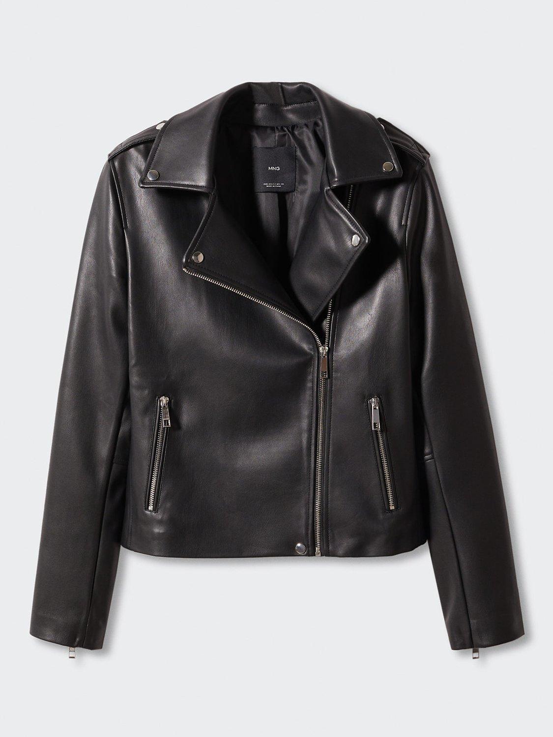 Product image 3 of 8, which shows Mango Liz Faux Leather Biker Jacket, Black, M