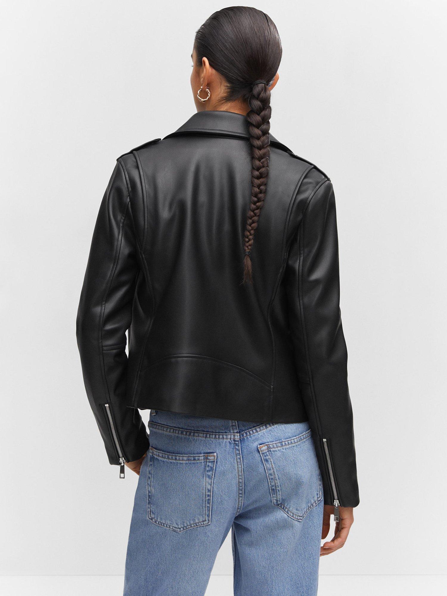 Product image 4 of 8, which shows Mango Liz Faux Leather Biker Jacket, Black, M