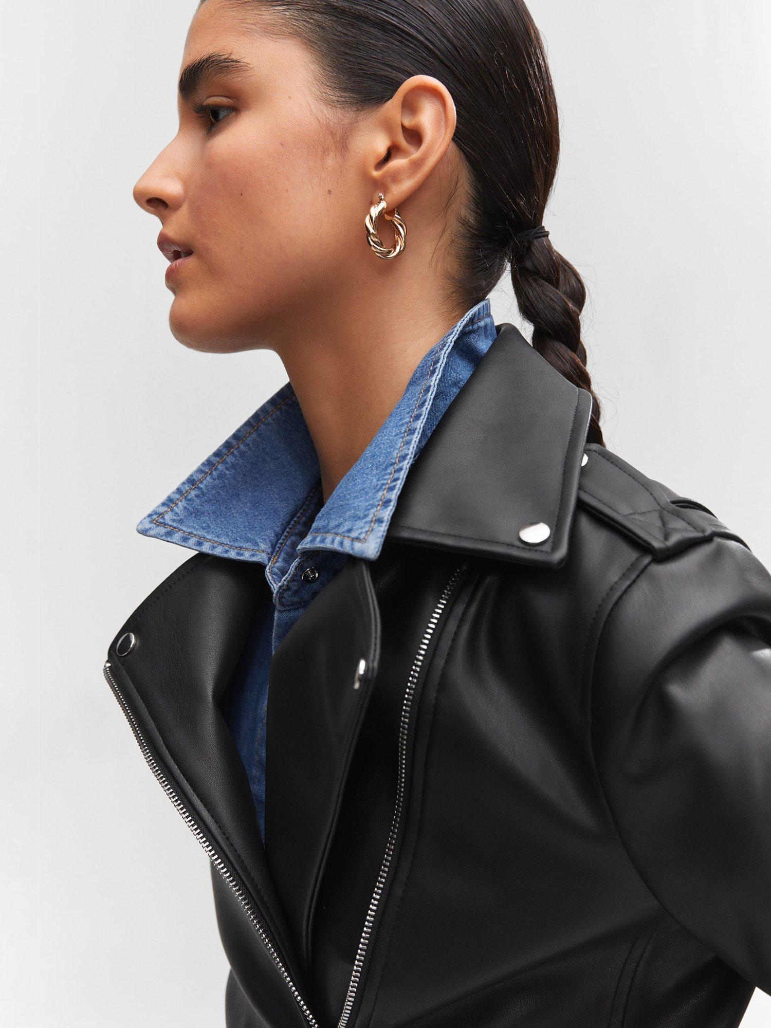 Product image 5 of 8, which shows Mango Liz Faux Leather Biker Jacket, Black, M