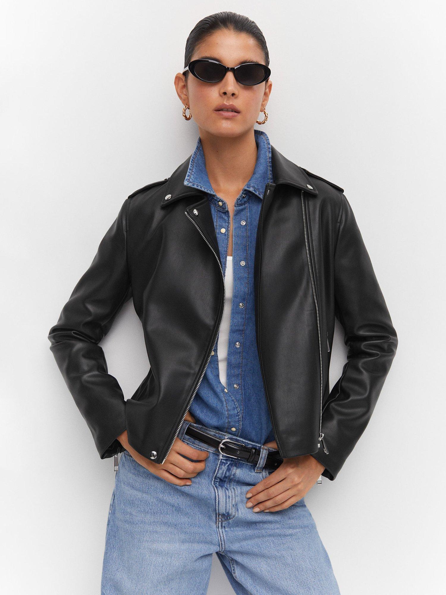 Product image 6 of 8, which shows Mango Liz Faux Leather Biker Jacket, Black, M