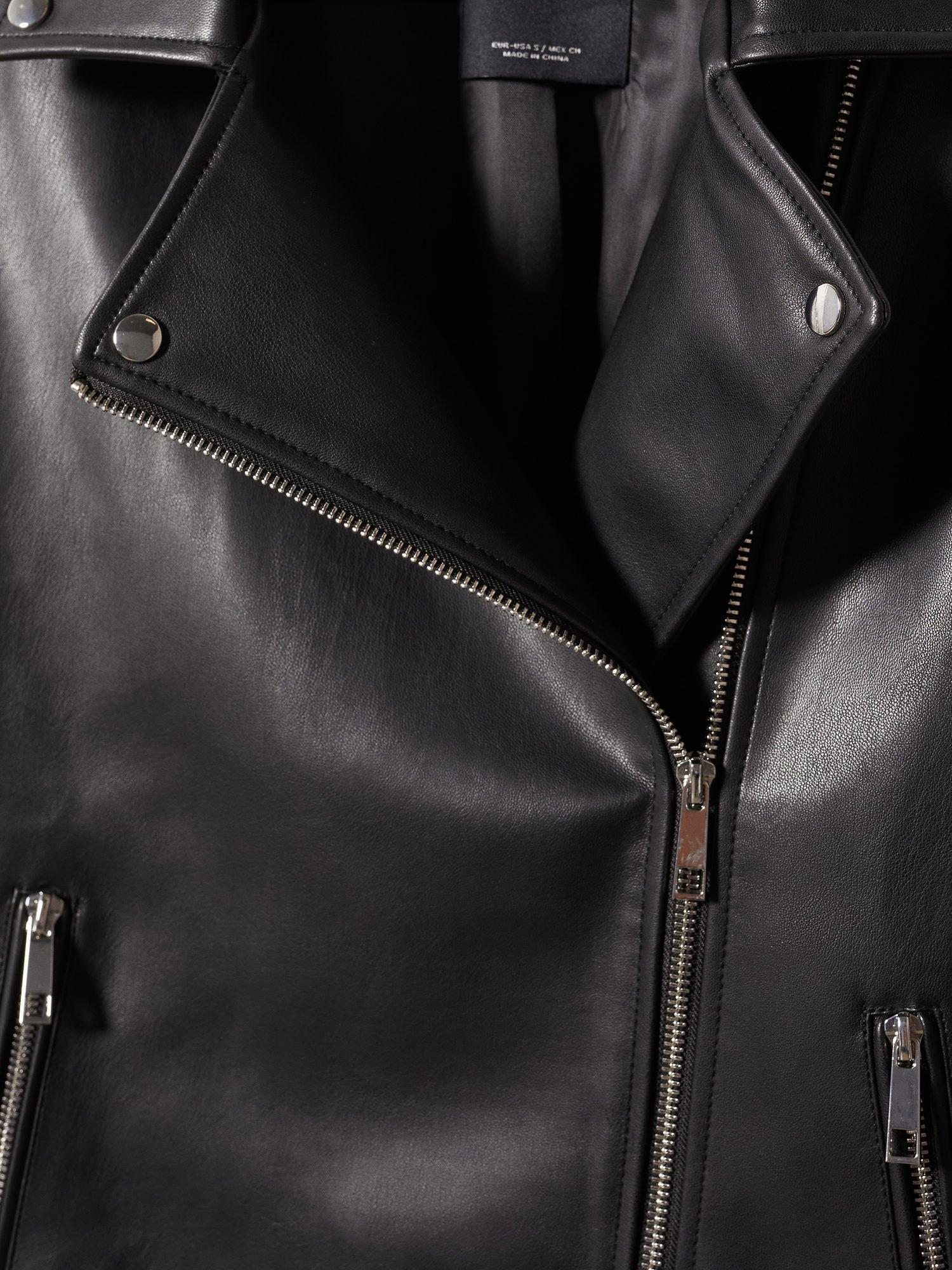 Product image 8 of 8, which shows Mango Liz Faux Leather Biker Jacket, Black, M