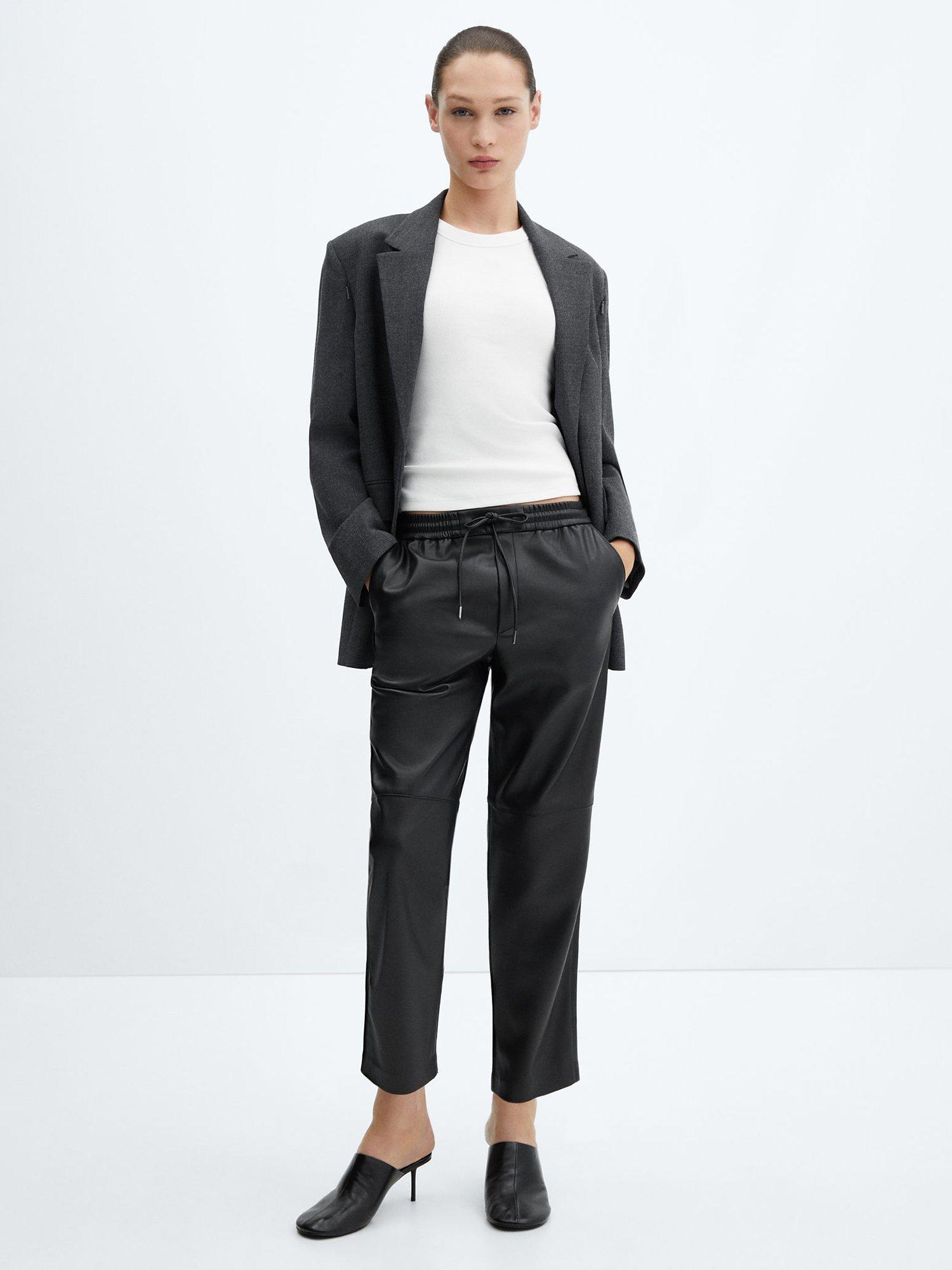 Product image 2 of 8, which shows Mango Apple Faux Leather Trousers, Black, L