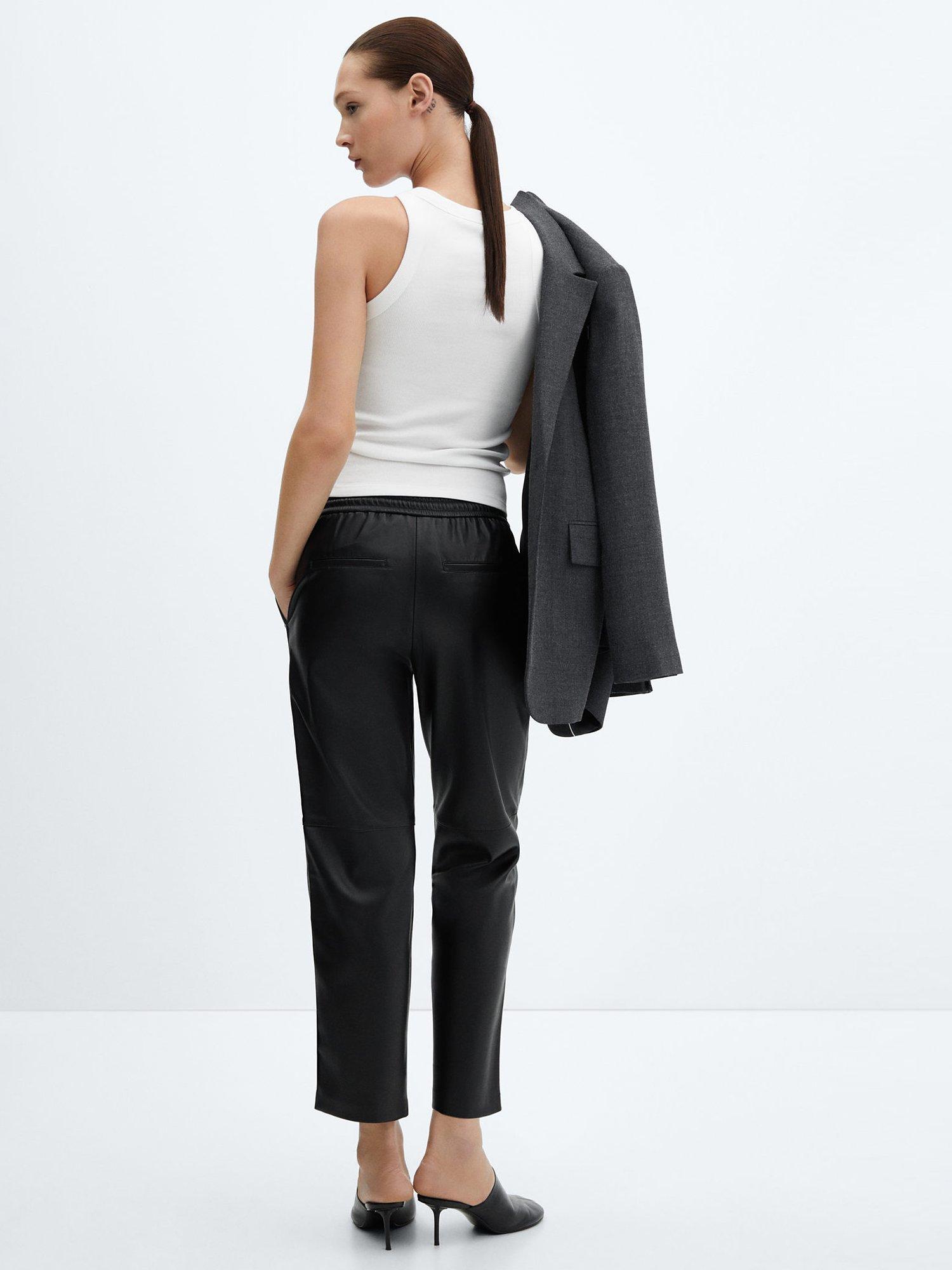 Product image 4 of 8, which shows Mango Apple Faux Leather Trousers, Black, L