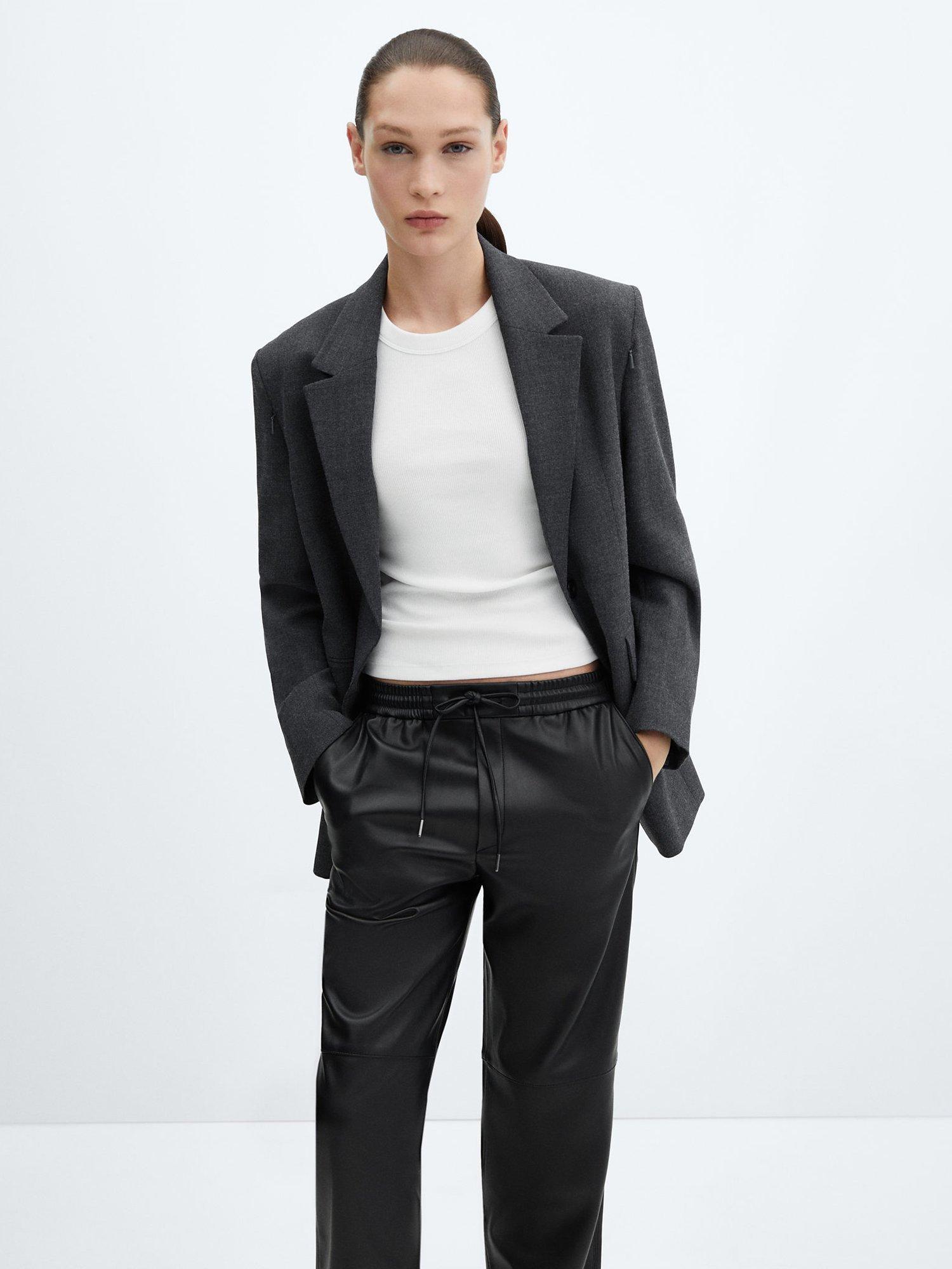 Product image 5 of 8, which shows Mango Apple Faux Leather Trousers, Black, L