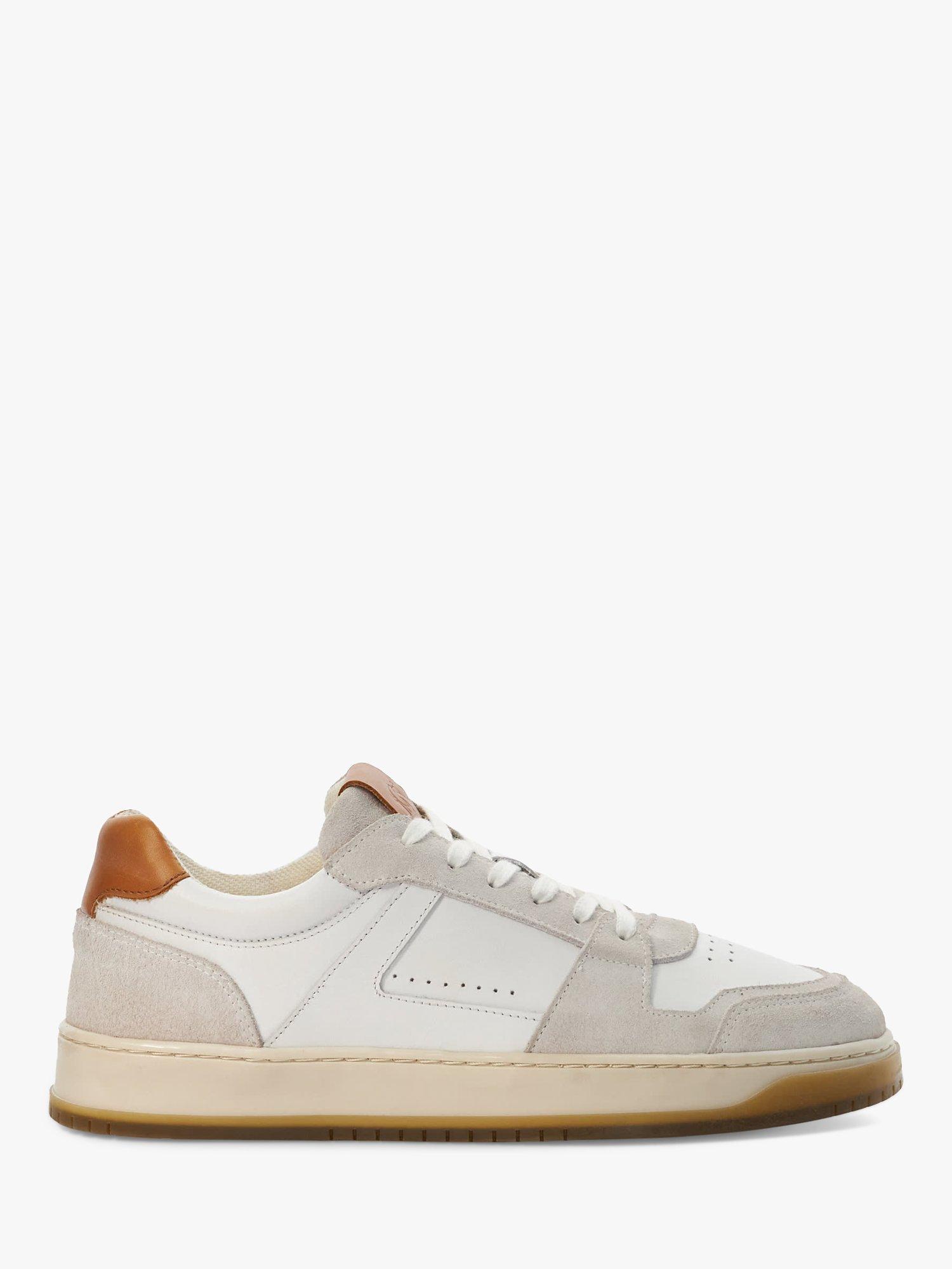 Dune Tylor Suede and Leather Low Top Trainers, White/Grey