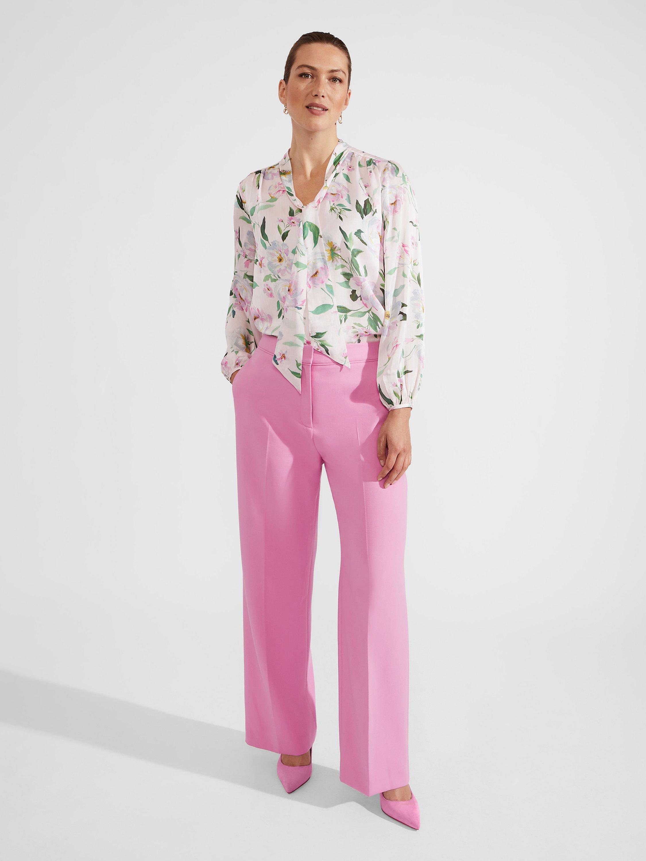 Product image 1 of 6, which shows Hobbs Felicity Wide Leg Trousers, Carnation Pink, 10