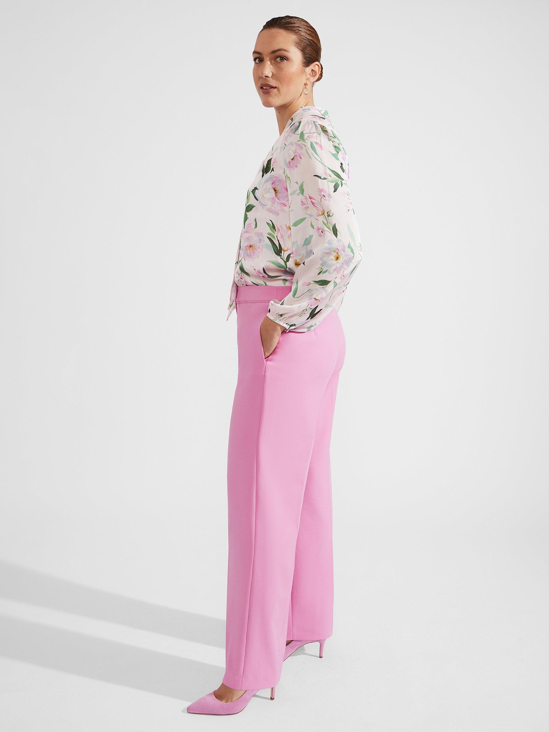 Product image 4 of 6, which shows Hobbs Felicity Wide Leg Trousers, Carnation Pink, 10