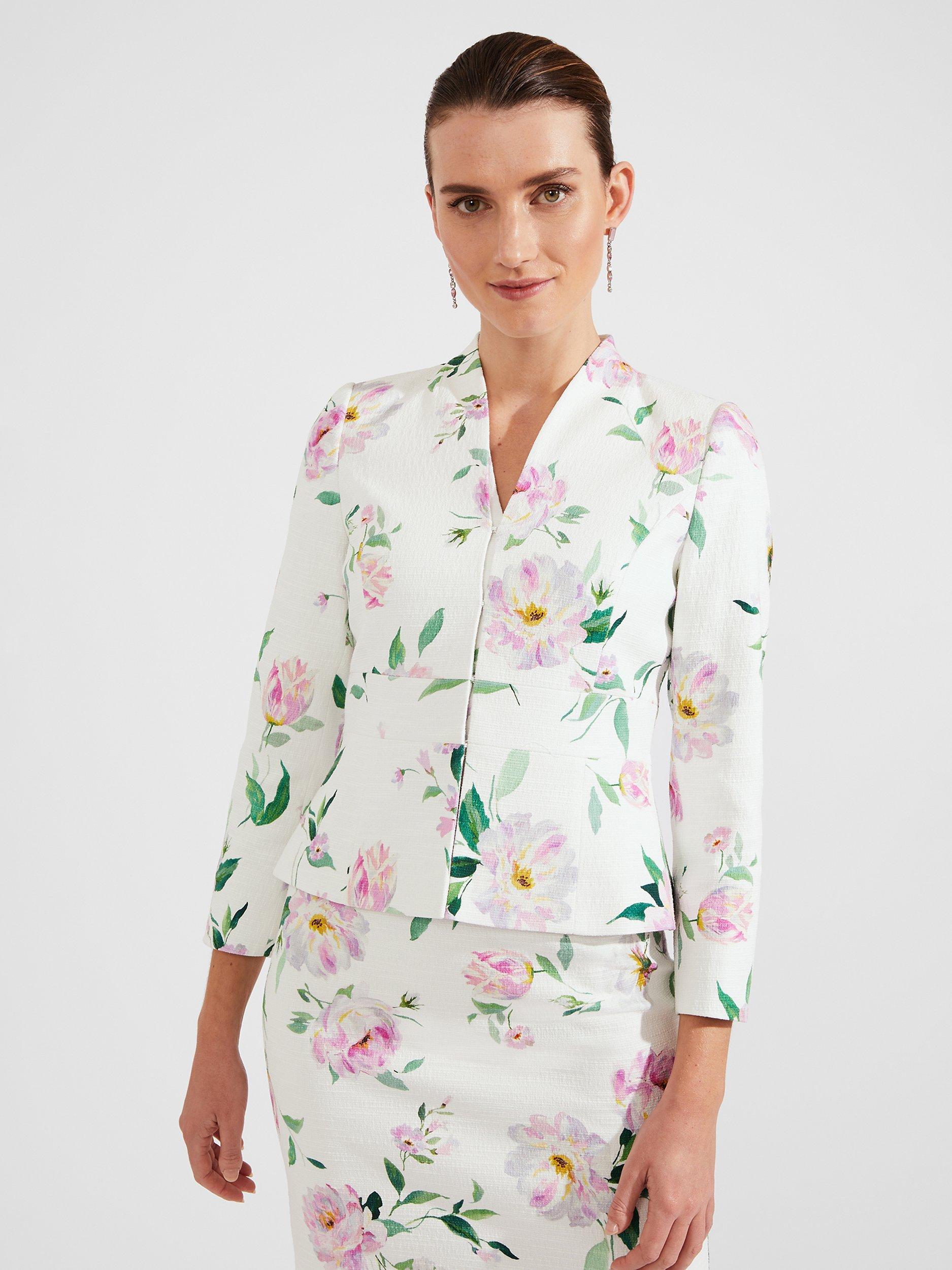 Hobbs Petite Suzanna Floral Print Jacket, Ivory/Multi