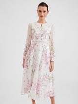 Hobbs Renee Midi Floral Silk Dress Cream Multi