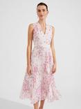 Hobbs Petite Veronica Floral Print Pleated Maxi Dress, Pink/Multi