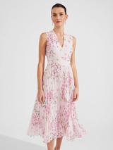 Hobbs Veronica Floral Print Pleated Maxi Dress Pink Multi