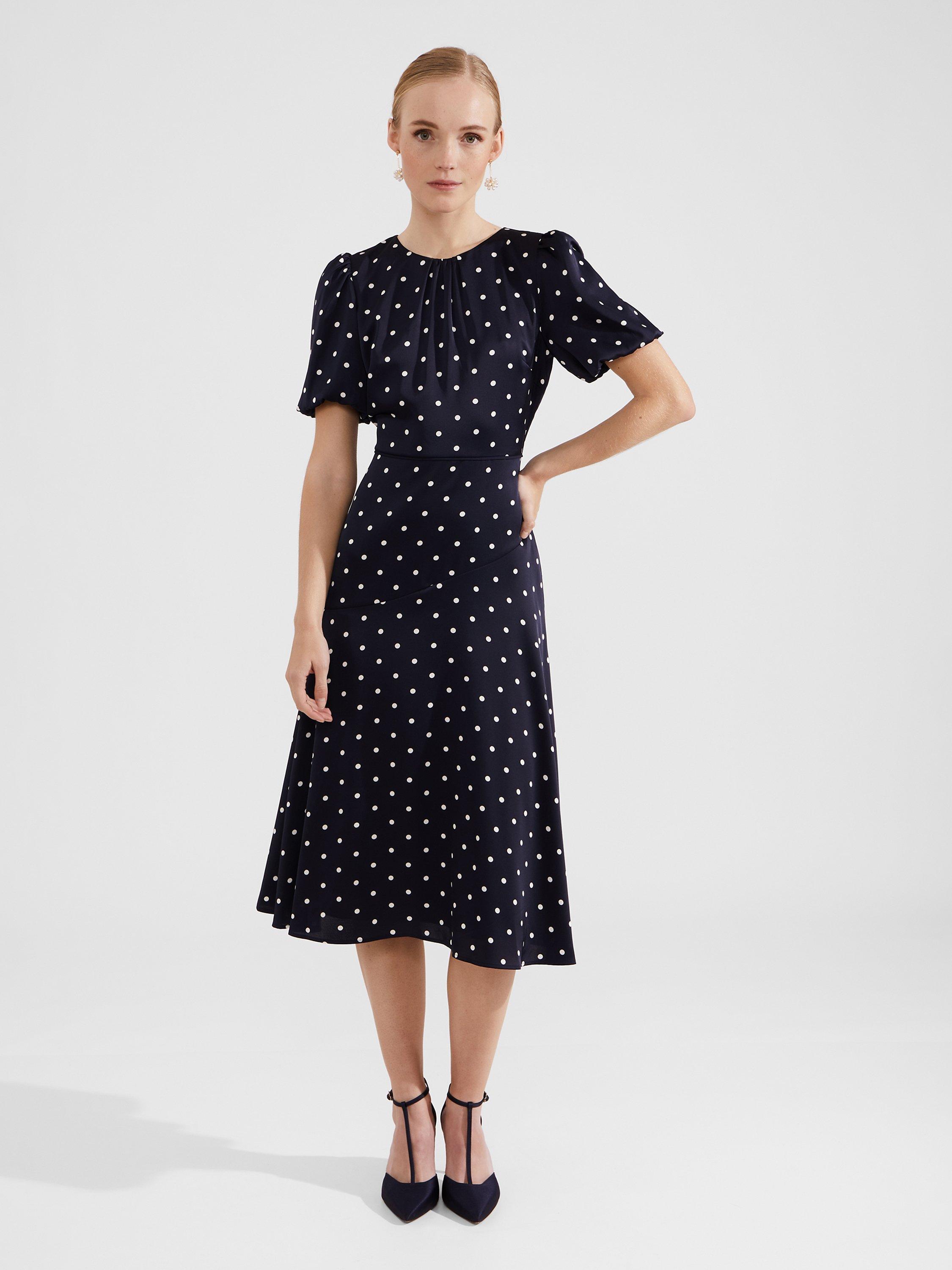 Hobbs Christina Polka Dot Midi Dress Navy Ivory