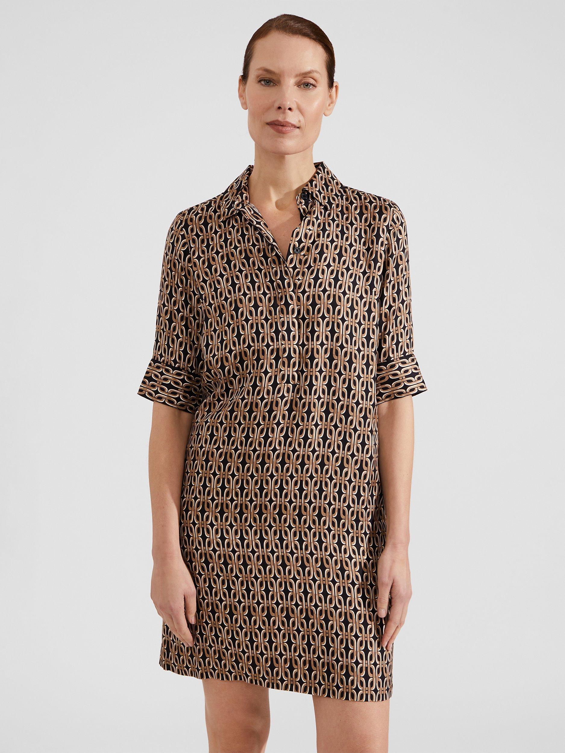 Hobbs Marciella Geometric Print Mini Dress, Black/Camel