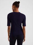 Hobbs Christa Button Detail Ribbed Jumper, Midnight Navy