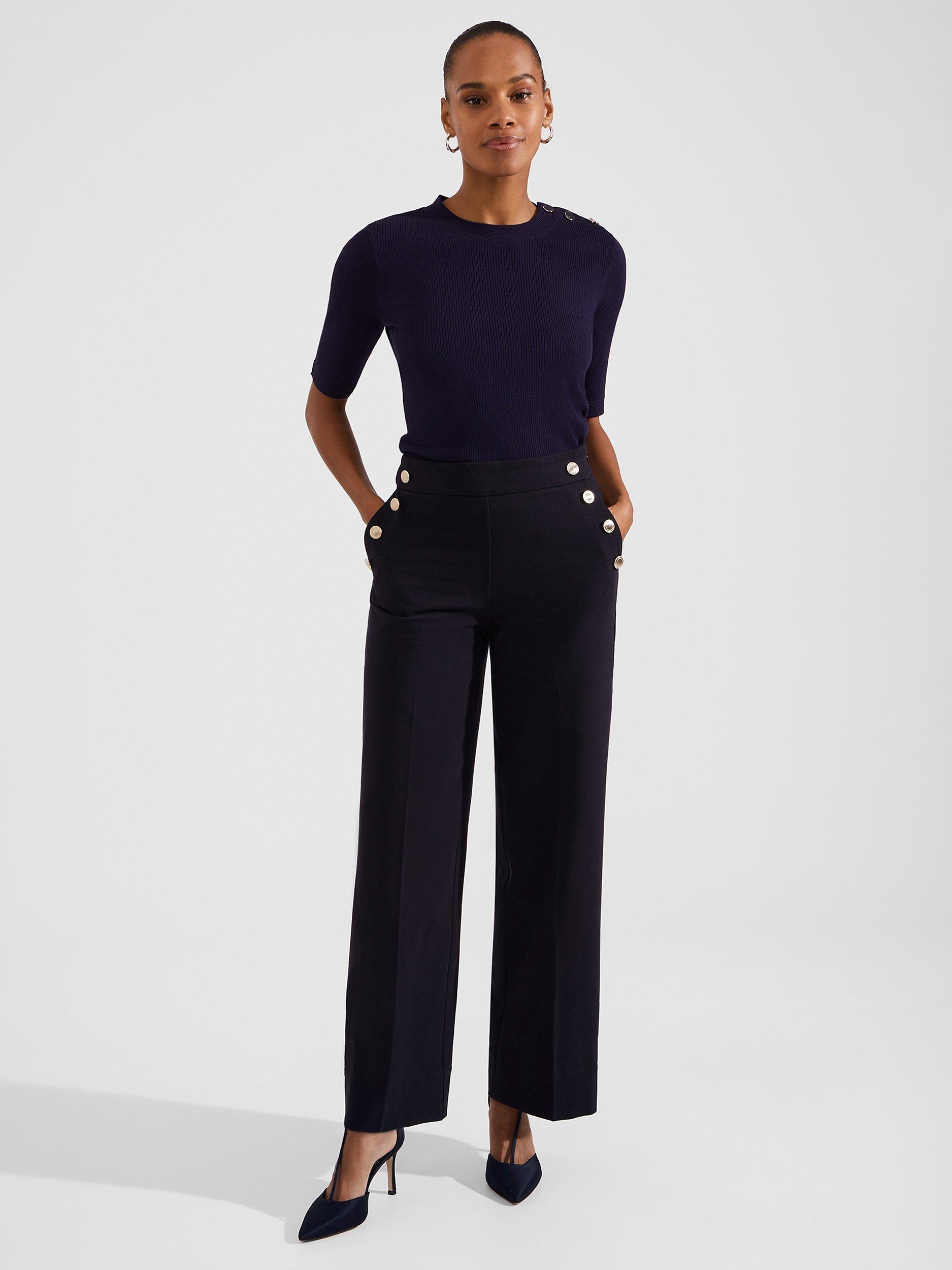 Product image 3 of 6, which shows Hobbs Christa Button Detail Ribbed Jumper, Midnight Navy, M