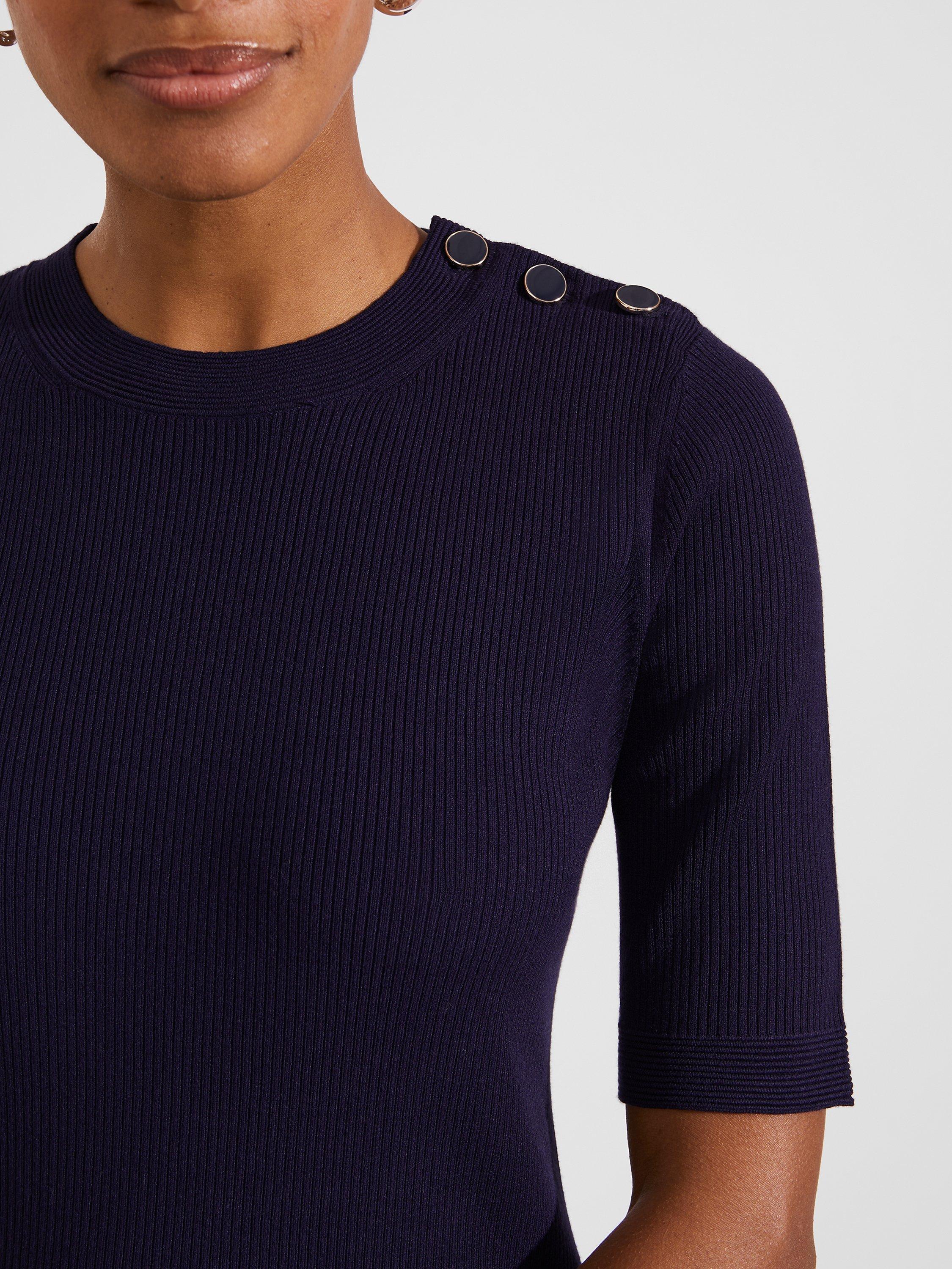 Product image 4 of 6, which shows Hobbs Christa Button Detail Ribbed Jumper, Midnight Navy, M