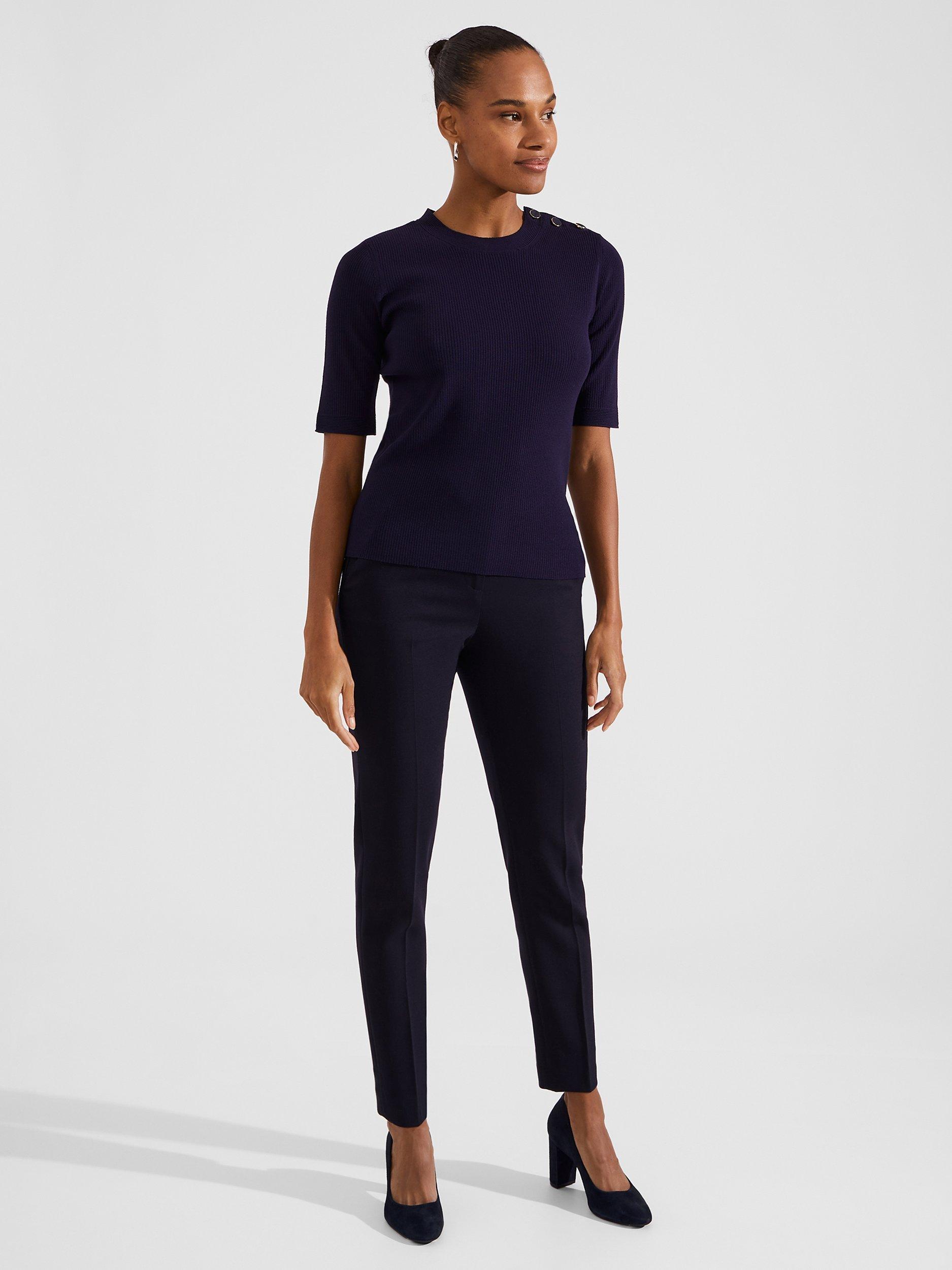 Product image 5 of 6, which shows Hobbs Christa Button Detail Ribbed Jumper, Midnight Navy, M