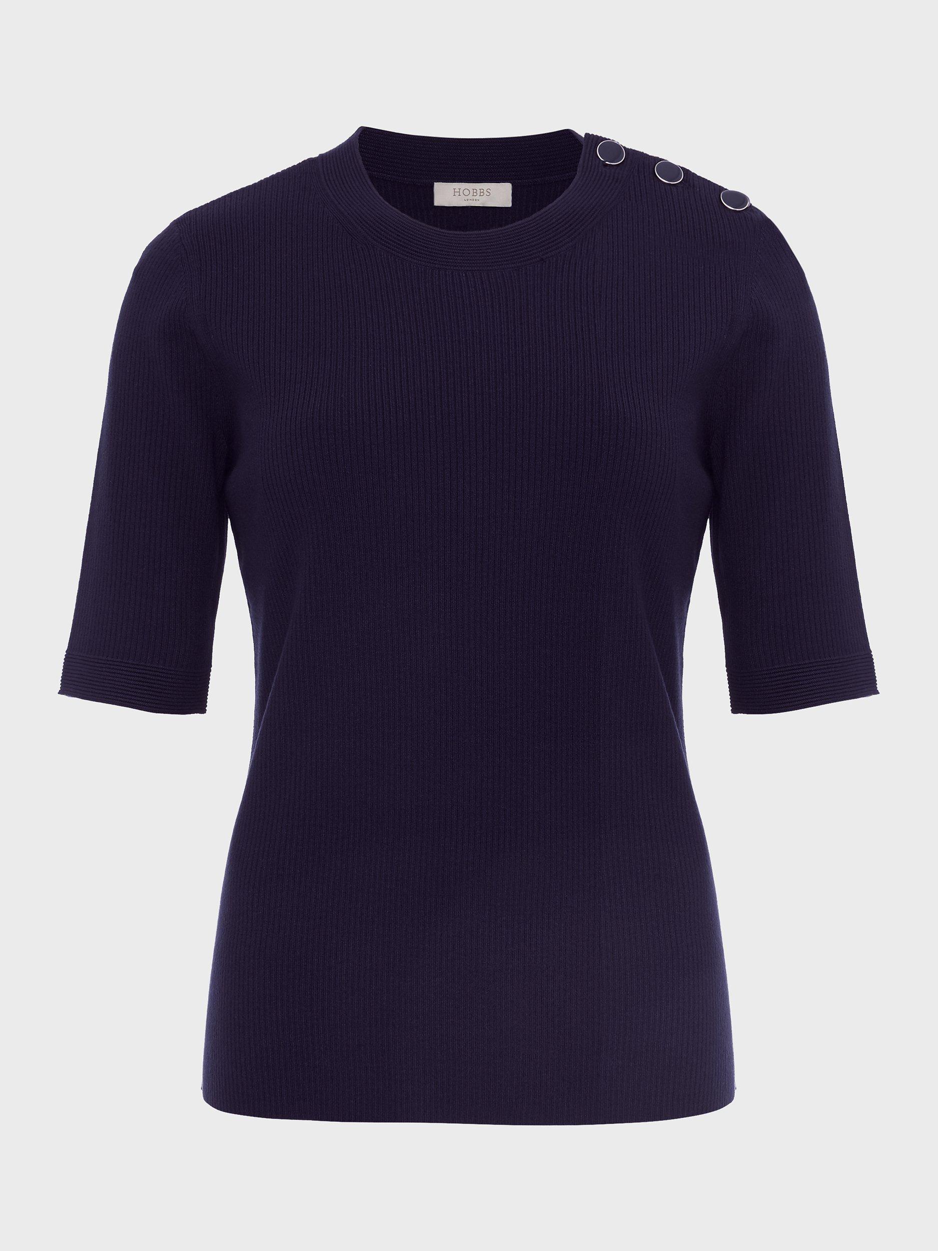 Product image 6 of 6, which shows Hobbs Christa Button Detail Ribbed Jumper, Midnight Navy, M