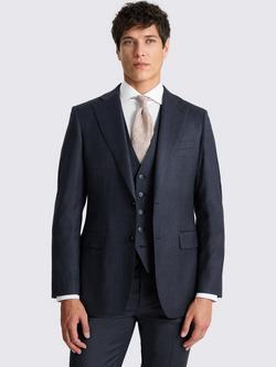 Moss Tailored Fit Wool Blend Check Performance Jacket, Navy, Navy