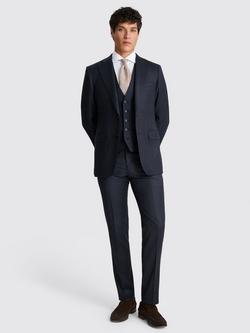 Moss Tailored Fit Wool Blend Check Performance Jacket, Navy - view 2, Navy