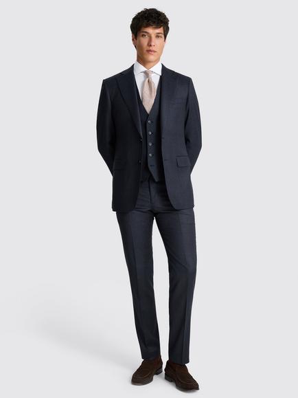 Moss Tailored Fit Wool Blend Performance Check Suit Jacket - view 2, Navy