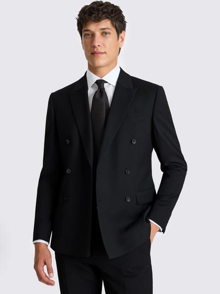 Moss Slim Fit Double Breasted Stretch Suit Jacket, Black
