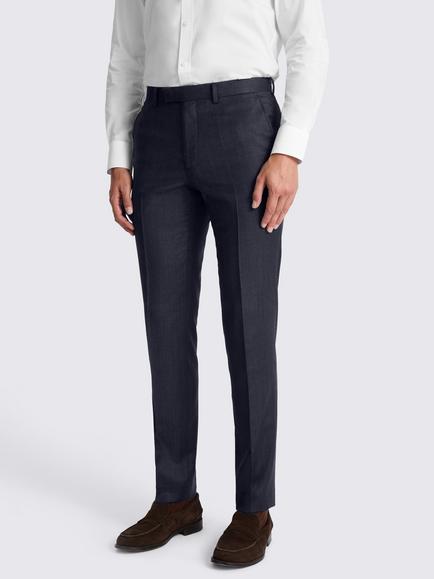 Moss Tailored Fit Wool Blend Check Performance Suit Trousers, Navy