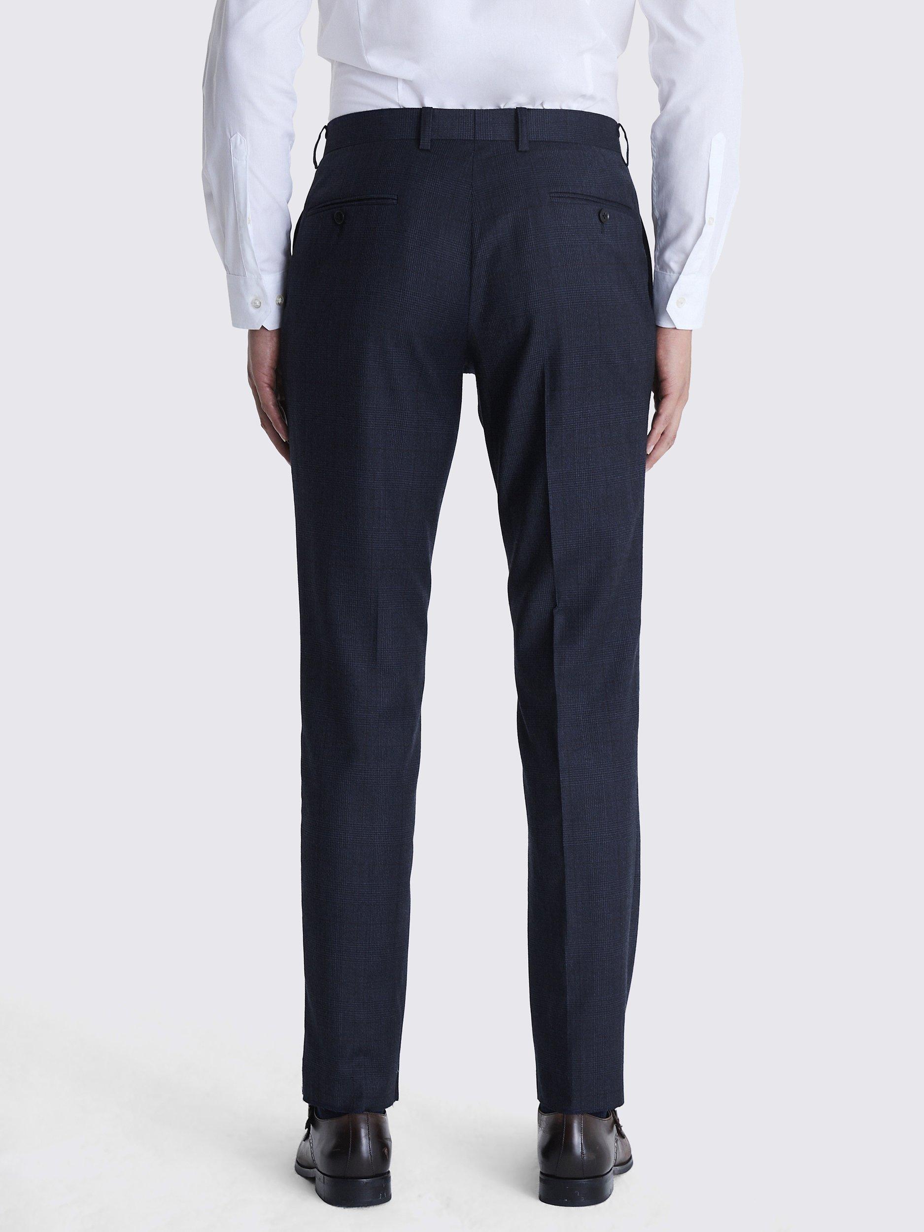 Moss Tailored Fit Wool Blend Check Performance Suit Trousers, Navy, 32S