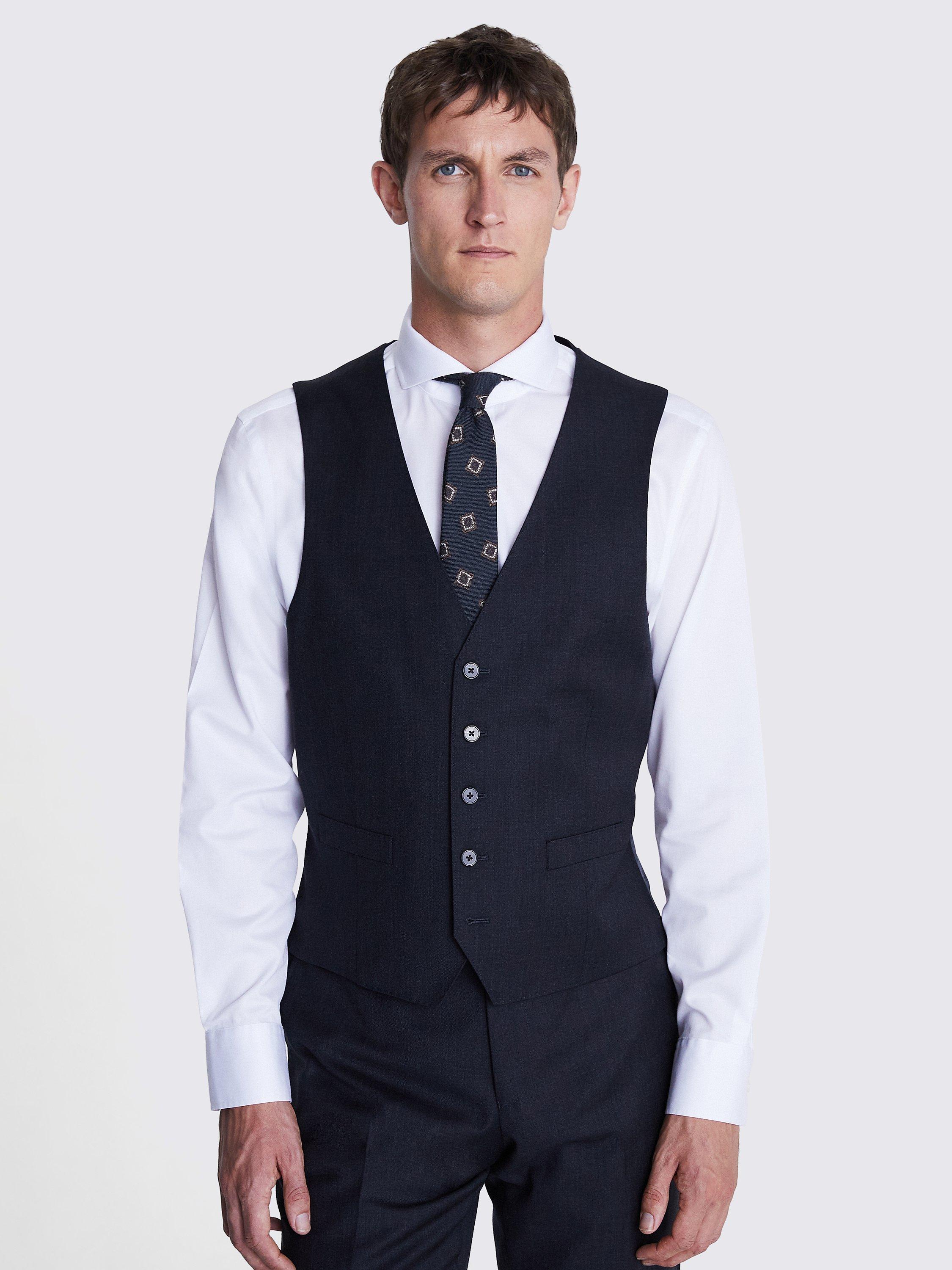 Moss Regular Fit Wool Twill Waistcoat, Grey
