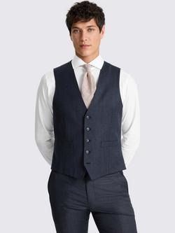 Moss Tailored Fit Wool Blend Check Performance Waistcoat, Navy, Navy
