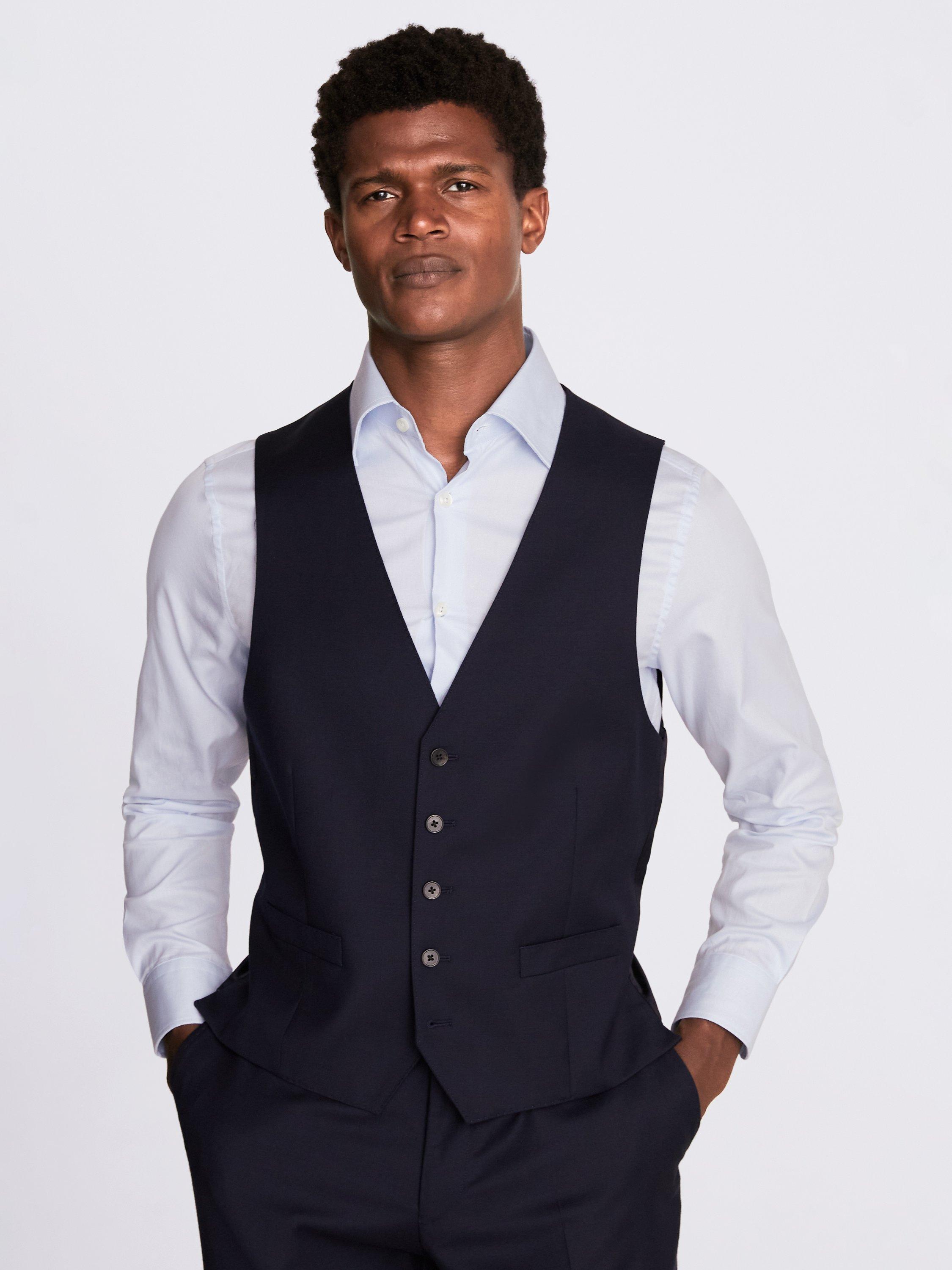 Moss Regular Fit Wool Twill Waistcoat, Blue